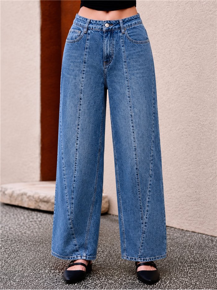 Jeans wide leg costuras