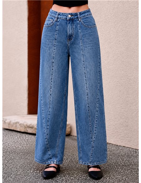 Jeans wide leg costuras