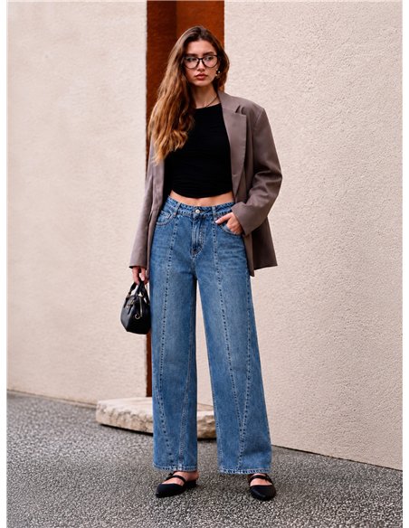Jeans wide leg costuras