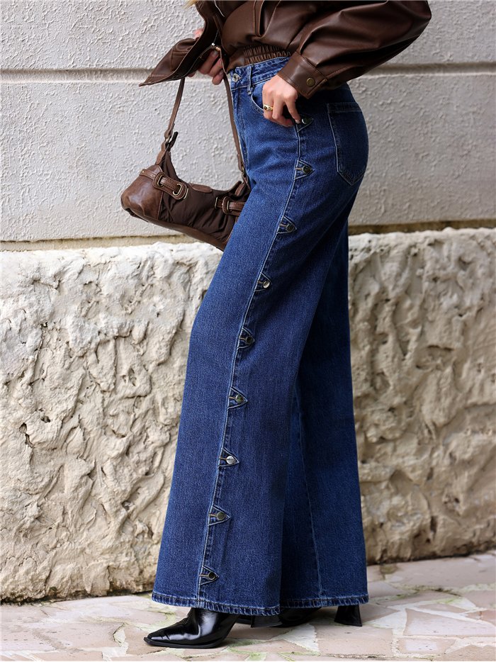 Jeans wide leg botones laterales