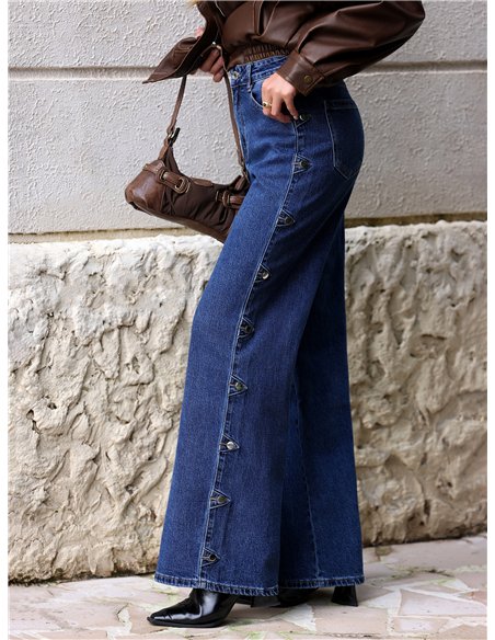 Jeans wide leg botones laterales