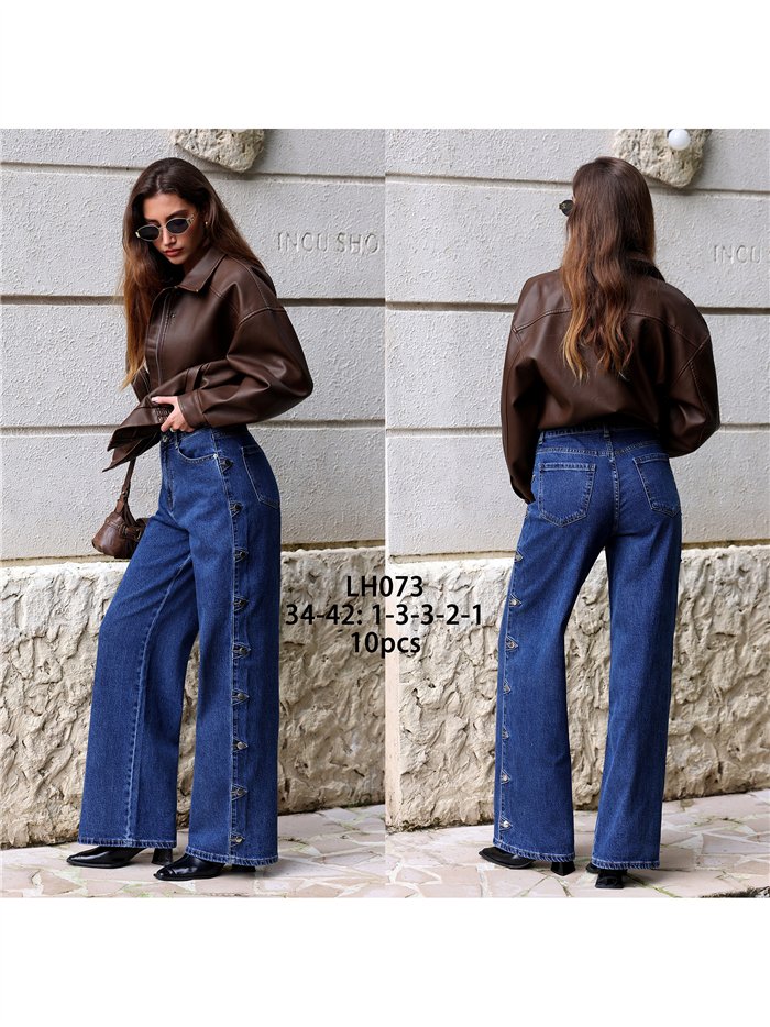 Jeans wide leg botones laterales
