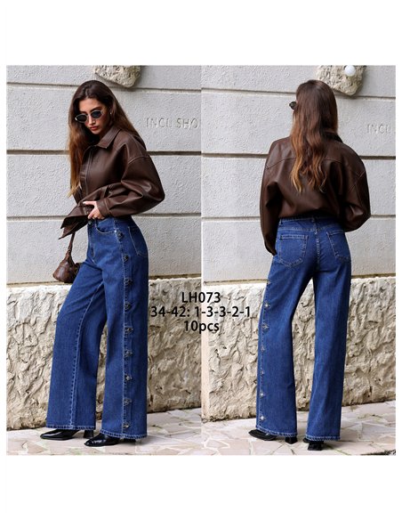 Jeans wide leg botones laterales