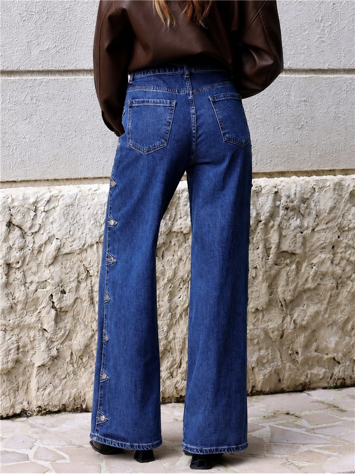 Jeans wide leg botones laterales