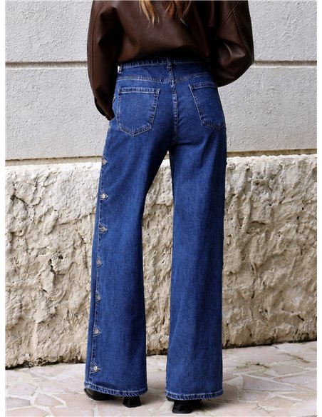 Jeans wide leg botones laterales