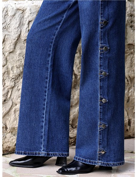 Jeans wide leg botones laterales