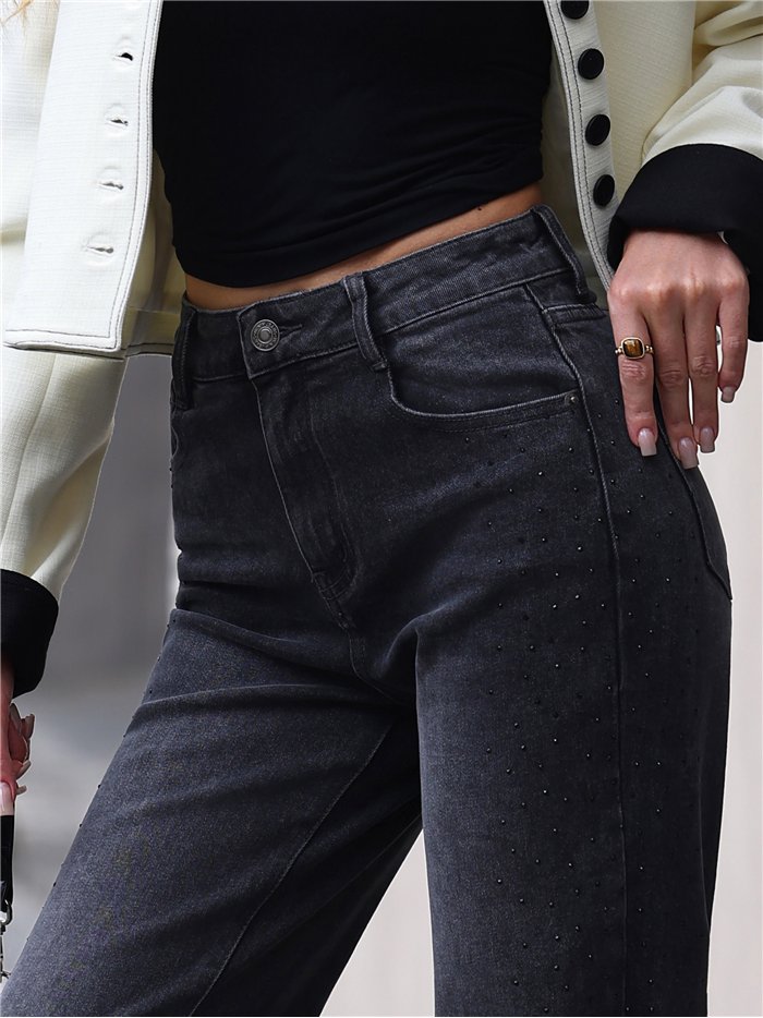 Jeans mit weitem Bein und Strasssteinen