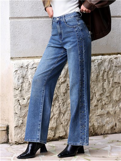 Jeans a gamba larga con borchie laterali