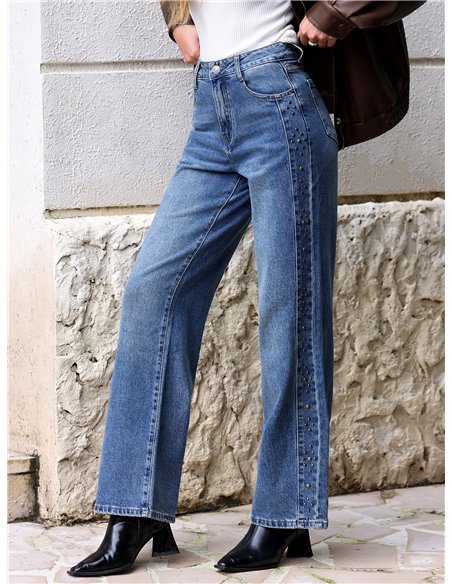 Jeans a gamba larga con borchie laterali