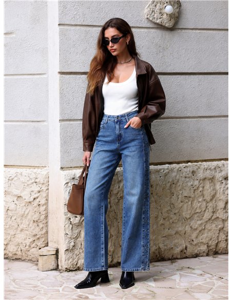 Jeans a gamba larga con borchie laterali