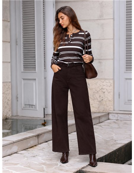 Jeans balloon chocolate con faja