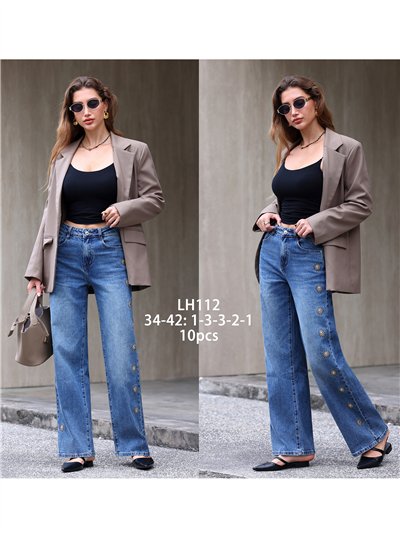 Jeans wide leg bordados de soles con tachas 2