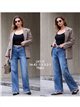 Jeans wide leg bordados de soles con tachas