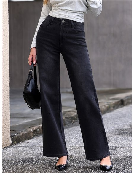 Jeans wide leg rombos strass