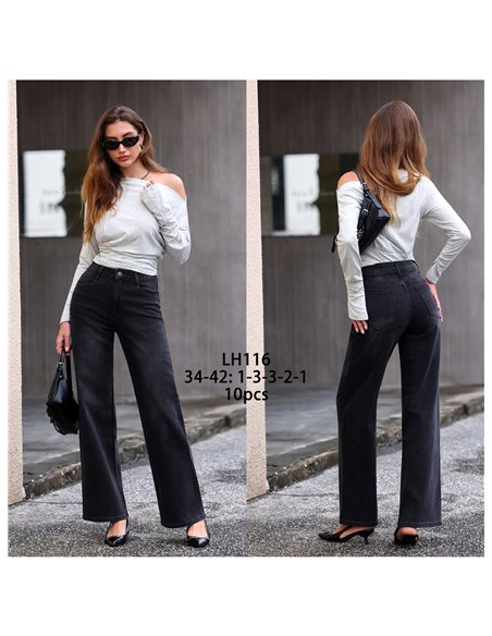 Jeans wide leg rombos strass