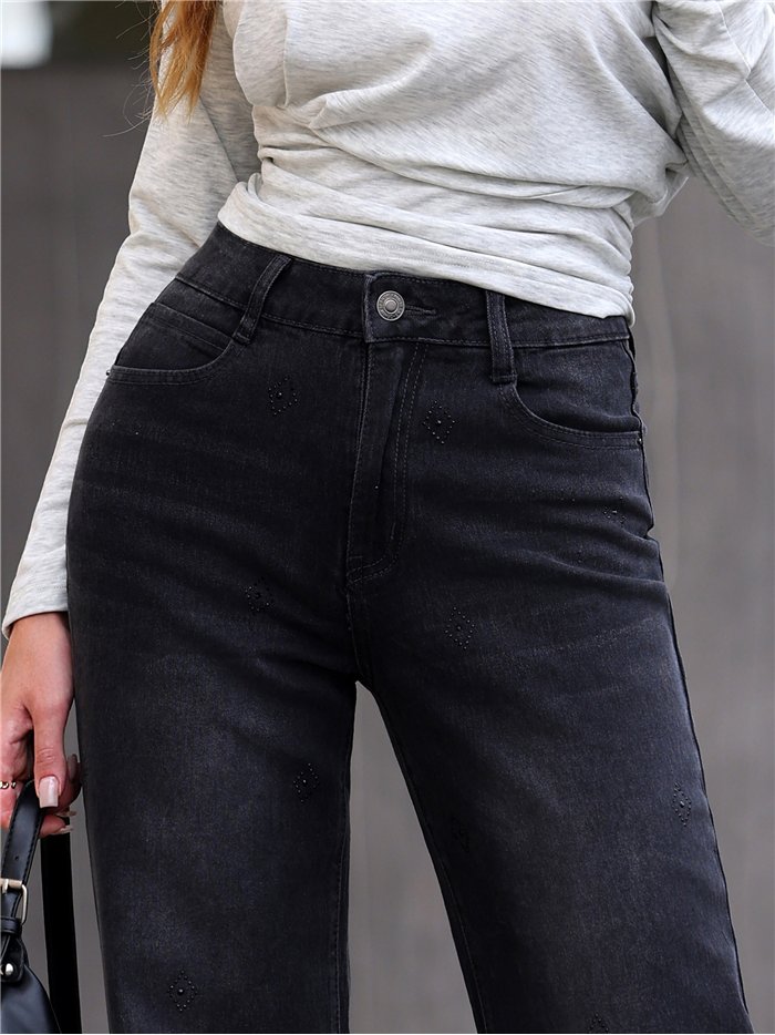 Jeans wide leg rombos strass