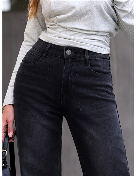 Jeans wide leg rombos strass