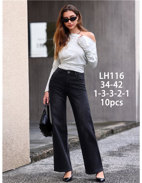 Jeans wide leg rombos strass