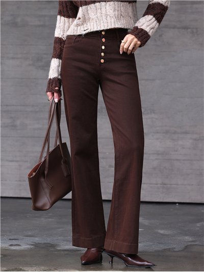 Jeans wide leg marrón botones multicolor