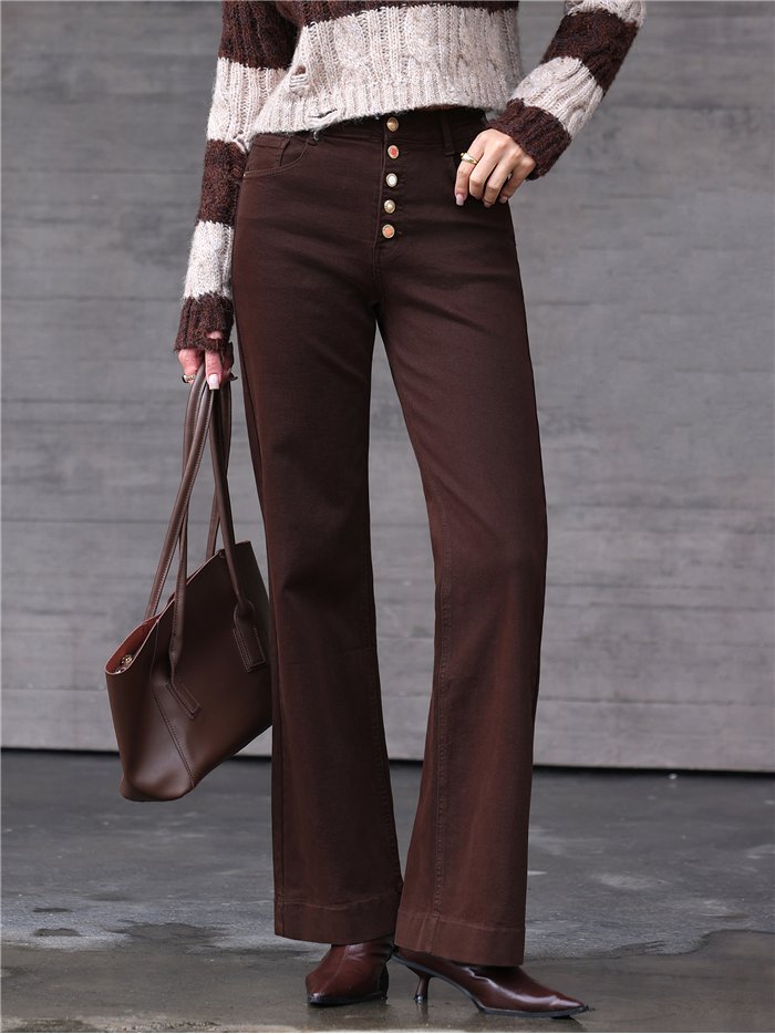 Jeans wide leg marrón botones multicolor