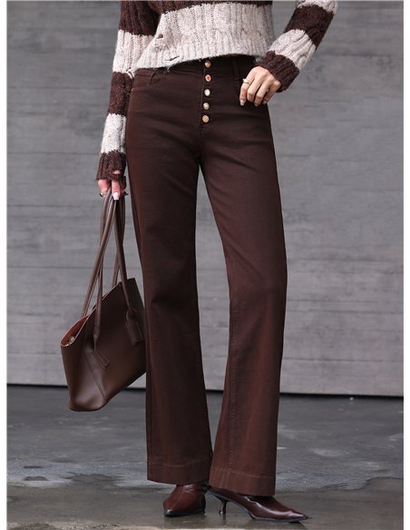 Jeans wide leg marrón botones multicolor