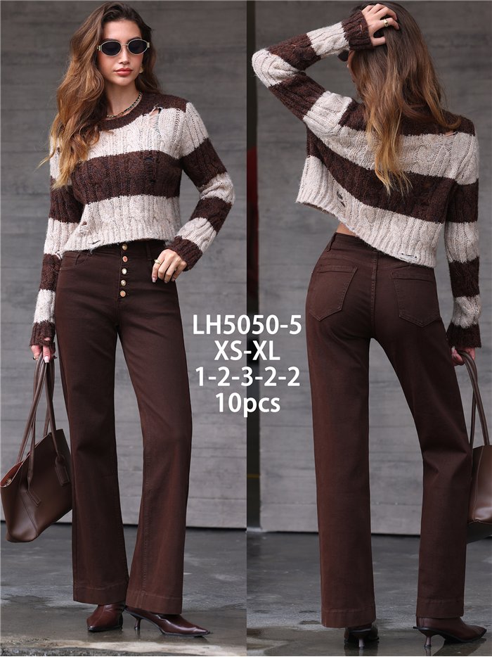 Jeans wide leg marrón botones multicolor