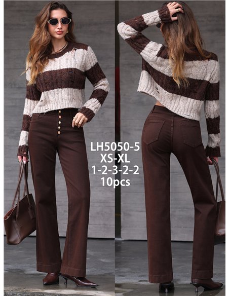 Jeans wide leg marrón botones multicolor