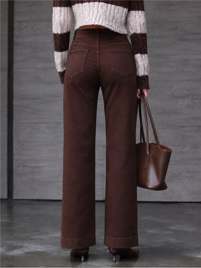 Jeans wide leg marrón botones multicolor
