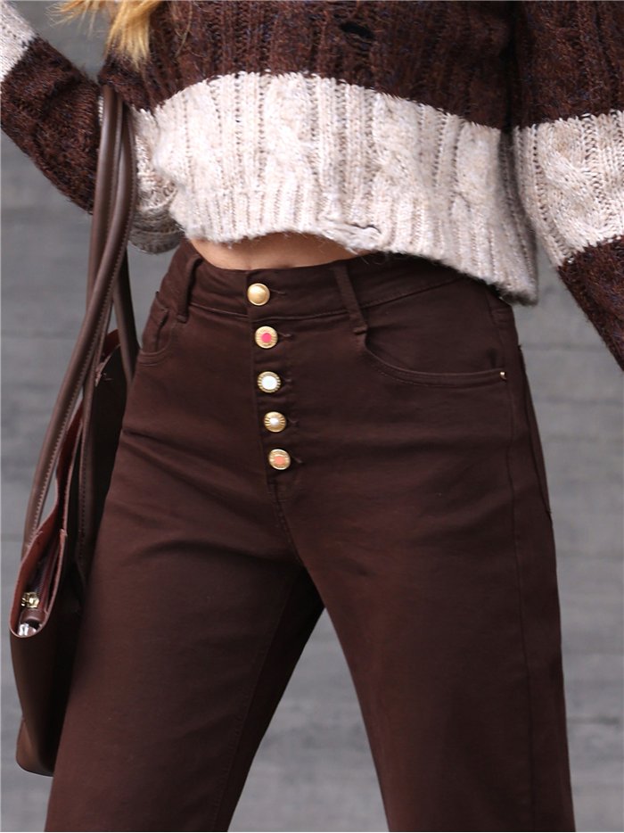 Jeans wide leg marrón botones multicolor