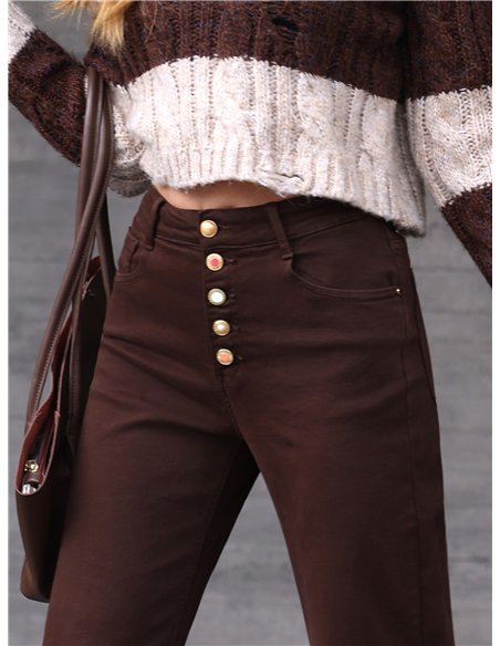 Jeans wide leg marrón botones multicolor