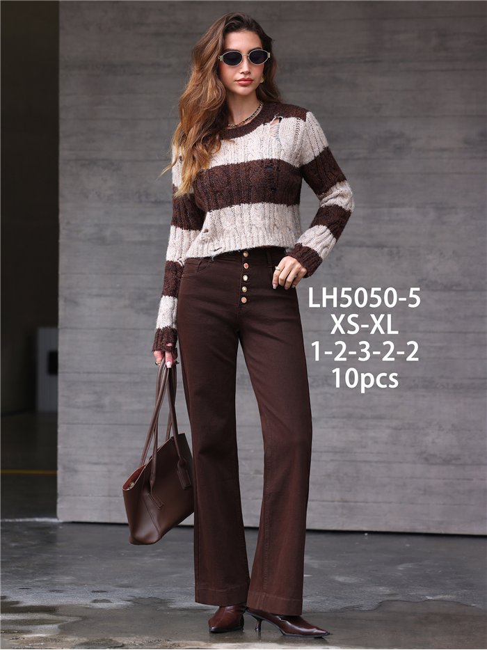 Jeans wide leg marrón botones multicolor