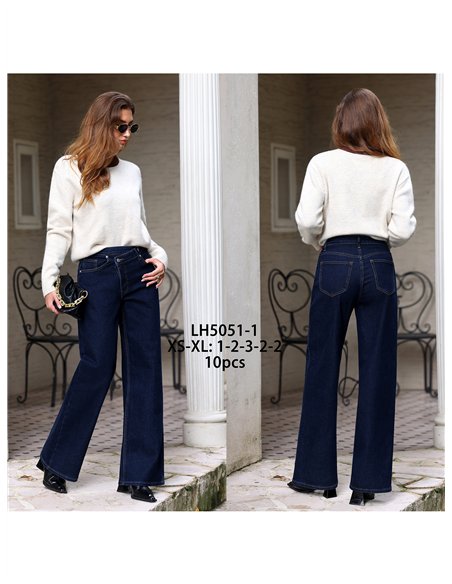 Jeans wide leg índigo cintura cruzada