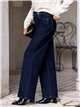 Jeans wide leg índigo cintura cruzada