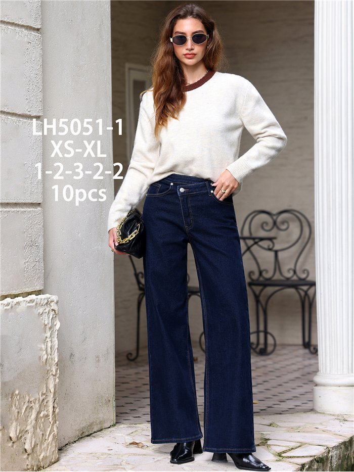 Jeans wide leg índigo cintura cruzada