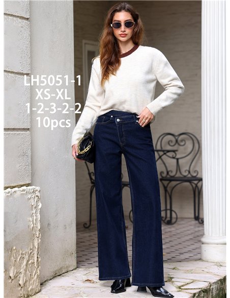 Jeans wide leg índigo cintura cruzada