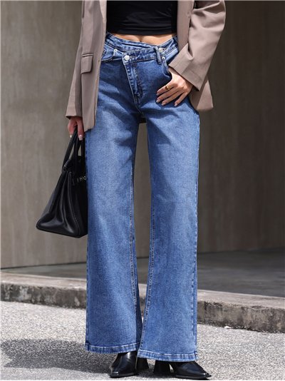 Jeans wide leg cintura cruzada