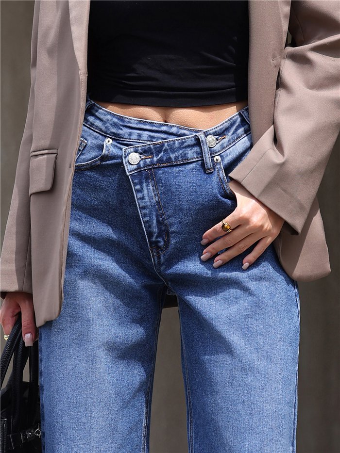 Jeans wide leg cintura cruzada
