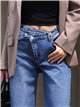 Jeans wide leg cintura cruzada