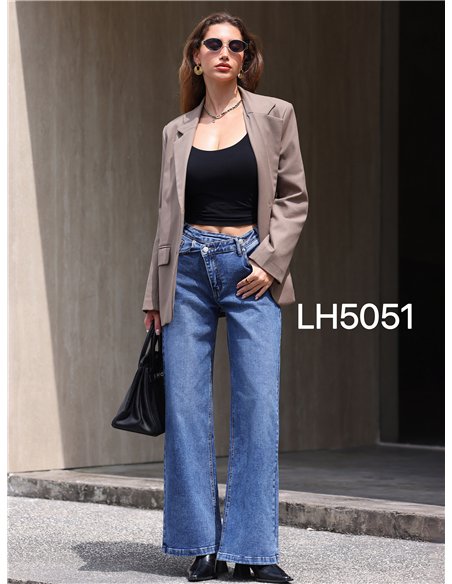 Jeans wide leg cintura cruzada