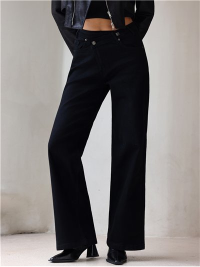 Jeans wide leg negros cintura cruzada