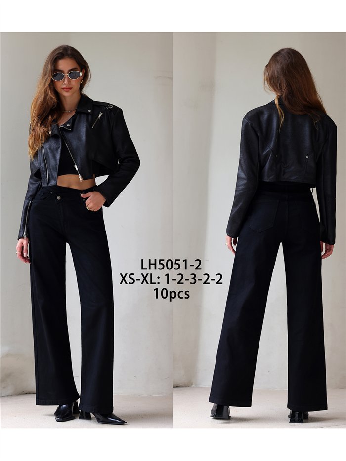 Jeans wide leg negros cintura cruzada