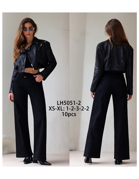 Jeans wide leg negros cintura cruzada