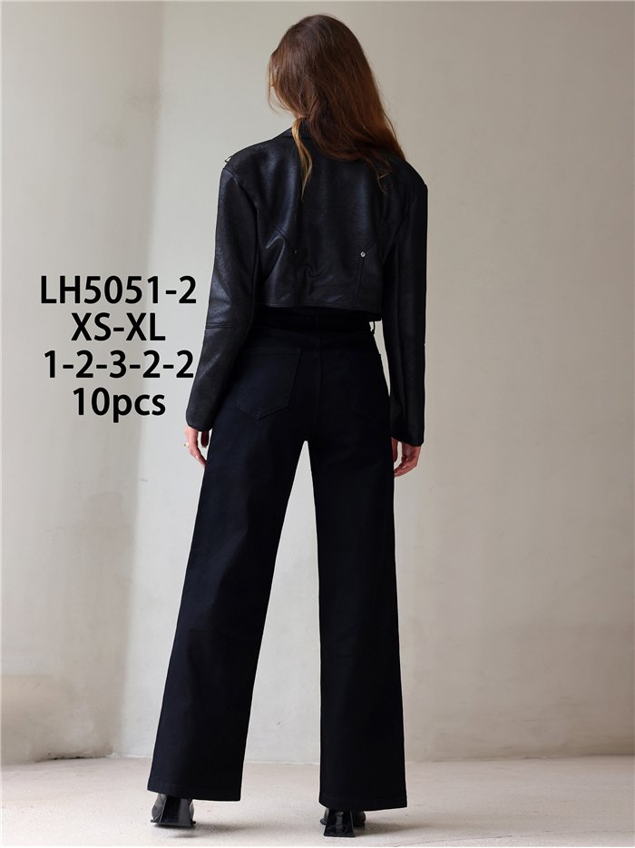 Jeans wide leg negros cintura cruzada
