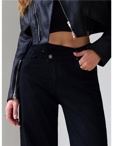Jeans wide leg negros cintura cruzada