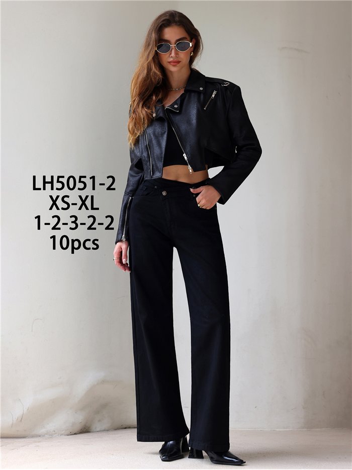 Jeans wide leg negros cintura cruzada