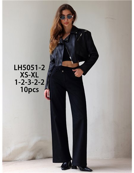 Jeans wide leg negros cintura cruzada