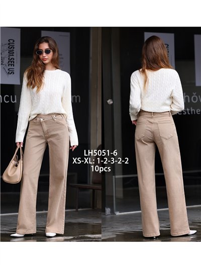 Jeans wide leg beige cintura cruzada 2