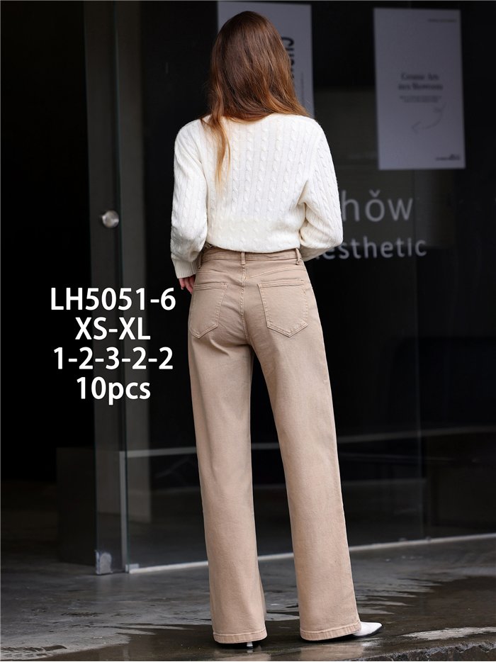 Jeans wide leg beige cintura cruzada