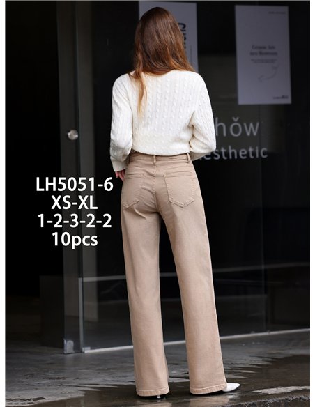 Jeans wide leg beige cintura cruzada