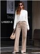 Jeans wide leg beige cintura cruzada